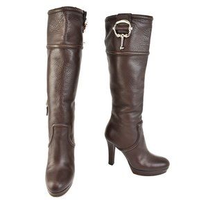 GUCCI: Brown, Leather & Silver Logo Horsebit Boots